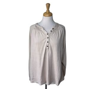WRAP LONDON Hemp Cotton Button Front Boho Blouse Size US 10 Tan